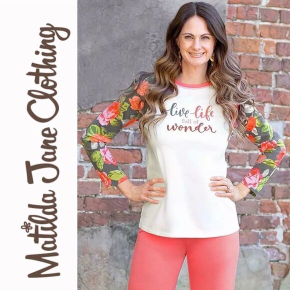 Matilda jane | wonderment full of wonder tee raglan floral sleeve EUC - Picture 1 of 8